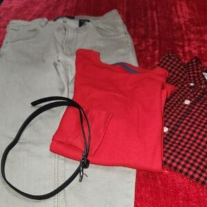 Size 14 Black Sports Coat, Gray Slacks, Layered Shirts Outfit.